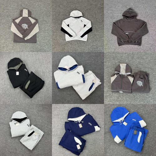 美潮Mertra街头刺绣字母拼接撞色连帽卫衣加绒男女情侣休闲套装潮