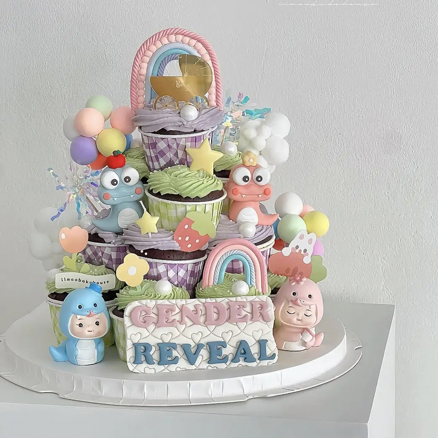 网红烘焙纸杯蛋糕装饰摆件可爱蛇宝宝百天满月周岁彩虹生日插件