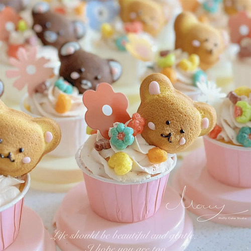 儿童节迷你小蛋糕盒2寸圆形纸杯玛德琳小熊模具蛋糕甜品打包盒