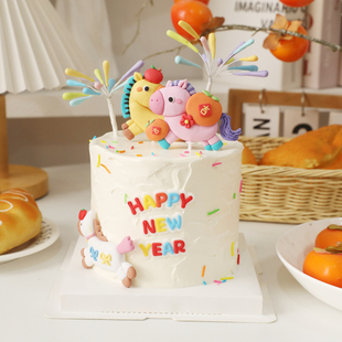 网红烘焙马宝宝新年生日平安大吉装饰摆件蛋糕软陶花火甜品插件