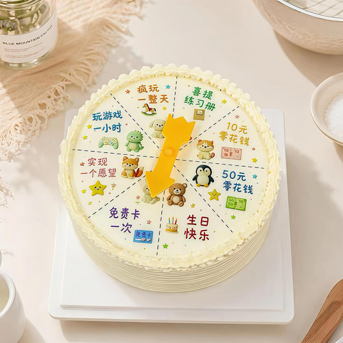 网红烘焙蛋糕装饰摆件创意亚克力彩印儿童生日幸运大转盘指针插件