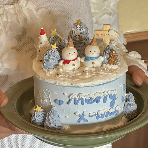 圣诞节可爱甜筒雪人蛋糕装饰摆件