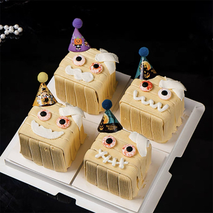 网红万圣节搞怪烘焙小蛋糕装饰眼睛眼珠糖珠迷你毛球帽甜品插件