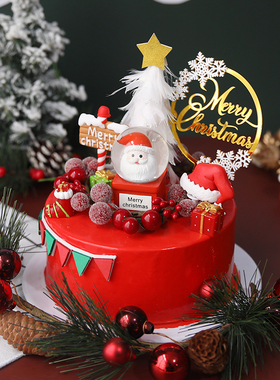 圣诞水晶球红色系烘焙蛋糕装饰MerryChristmas软陶亚克力插牌装扮