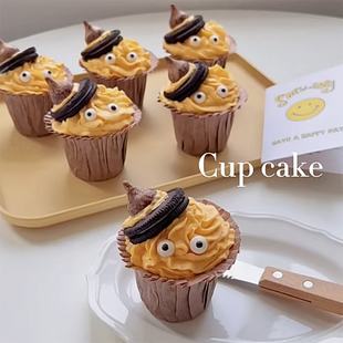 万圣节网红草帽杯子蛋糕装 饰摆件奥利奥大小眼睛糖珠生日搞怪插件