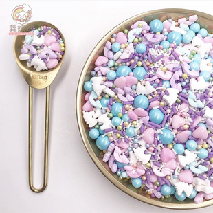 圣诞节生日蛋糕装饰糖珠可食用独角兽雪花星星彩色混合烘焙糖针
