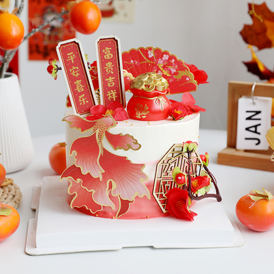 国风中式蛋糕插卡摆件