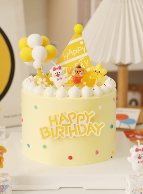 网红小狗卡通可爱蜡烛生日烘焙蛋糕插件笑脸星星黄白气球装扮插卡