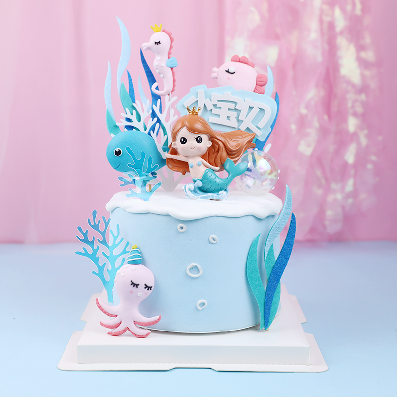 海底世界鲸鱼生日派对蛋糕装饰