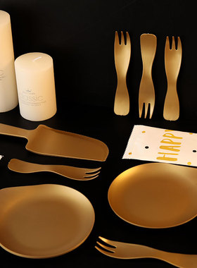 一次性蛋糕塑料餐具网红水滴云朵复古金彩色粉蓝生日网红刀叉盘