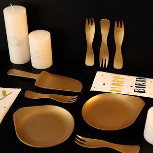 一次性蛋糕塑料餐具网红水滴云朵复古金彩色粉蓝生日网红刀叉盘