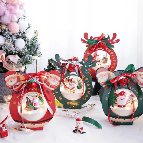 圣诞节慕斯球手提包装盒蛋糕装饰烘焙插件平安夜丝带苹果抱抱桶
