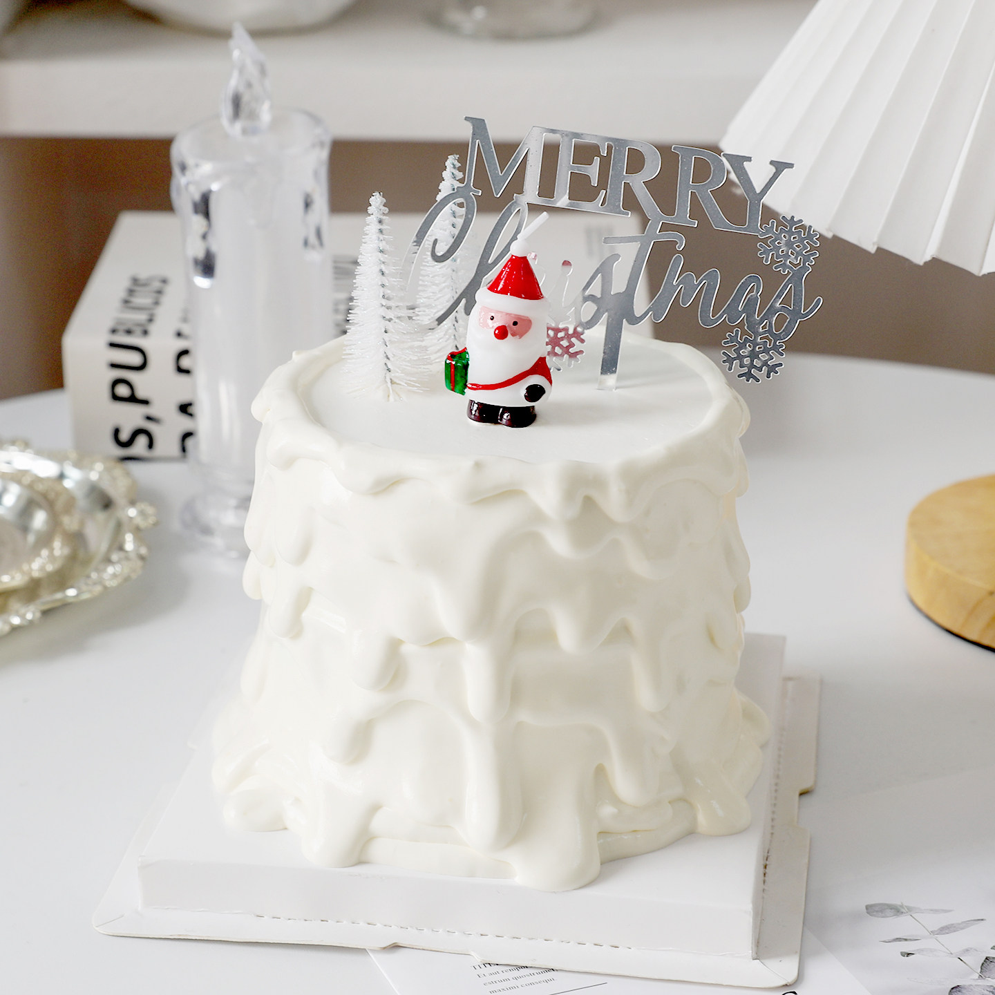 圣诞节平安夜圣诞老人蜡烛插件MERRYCHRISTMAS网红蛋糕装饰摆件