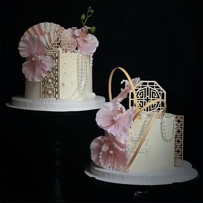 烘焙蛋糕装饰摆件仿真蝴蝶兰新中式古风优雅屏风生日插件折扇插牌