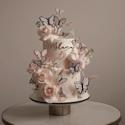 烘焙蛋糕装饰摆件金边蝴蝶网红奶白球唯美插件生日快乐甜品台装扮