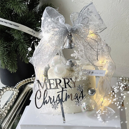 网红圣诞节烘焙蛋糕装饰摆件珍珠铃铛雪花蝴蝶结圣诞树女神插件