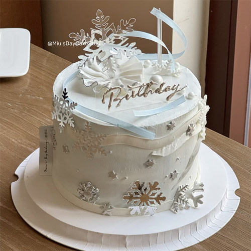 网红烘焙蛋糕装饰摆件恋与亚克力生日快乐插件雪花插卡丝带