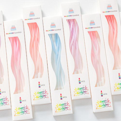 彩色渐变生日蜡烛扭扭蜡烛弯曲网红马卡龙甜品粉蓝蛋糕蜡烛插件