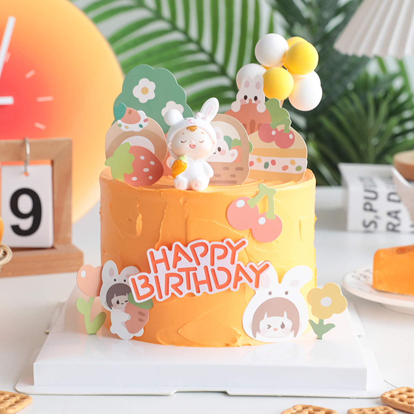 卡通兔宝宝摆件烘焙蛋糕装扮插卡生日快乐可爱兔子男孩女孩装饰