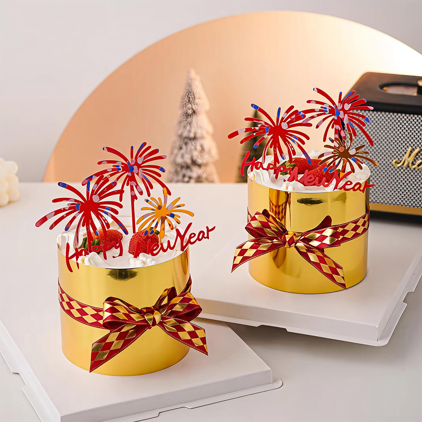 包邮2026新年跨年马年蛋糕装饰插件亚克力红金礼花菱格丝带插件,节庆用品/礼品,蛋糕/烘焙装饰用品,淘宝优惠券,粉丝福利购,淘宝优惠卷