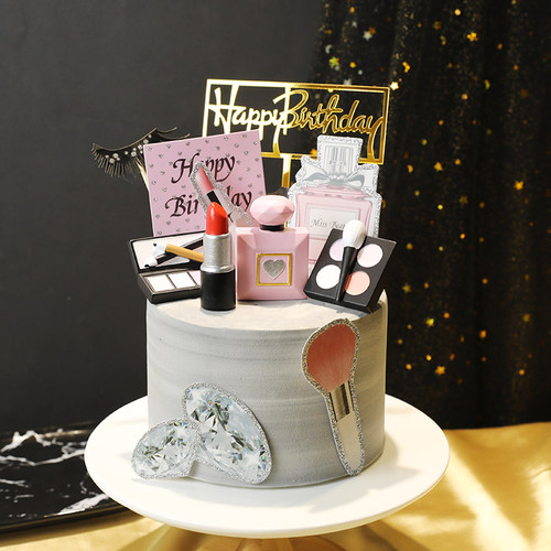 烘焙蛋糕装饰摆件38女王女神老婆化妆眼影盒口红粉底香水生日插件