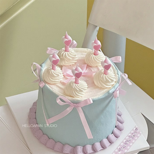 包邮七夕情人节ins烘焙蛋糕装饰摆件粉色爱心蜡烛蝴蝶结丝带插件