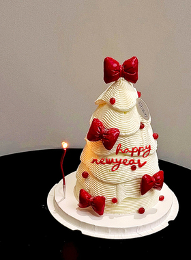 2025年新年跨年网红烘焙蛋糕装饰happy newyear皮质蝴蝶结插件