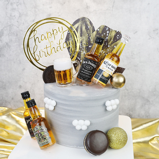 父亲节送爸爸男生生日蛋糕装饰插件仿真洋酒啤酒瓶摆件迷你威士忌