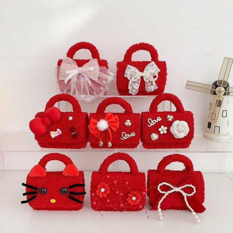 新年可爱儿童零钱包2026喜庆红毛绒手提小方包蝴蝶结斜挎包单肩包,童装/婴儿装/亲子装,包包,淘宝优惠券,粉丝福利购,淘宝优惠卷