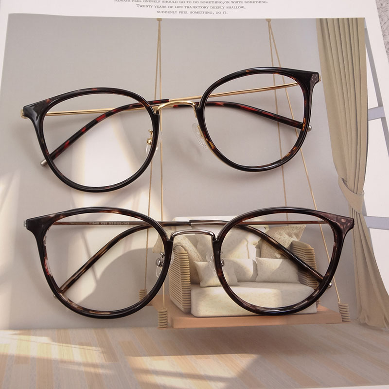 素颜神器韩国复古豹纹平光镜女防辐射圆框配近视眼镜镜框