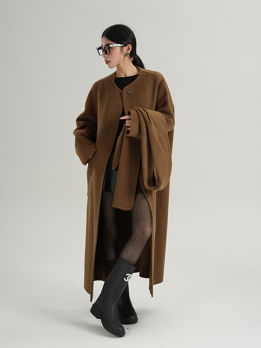 Elegant and High-End Cape Loose Coat Double-Sided Woolen Coat Long Style Autumn and Winter Women's Clothing