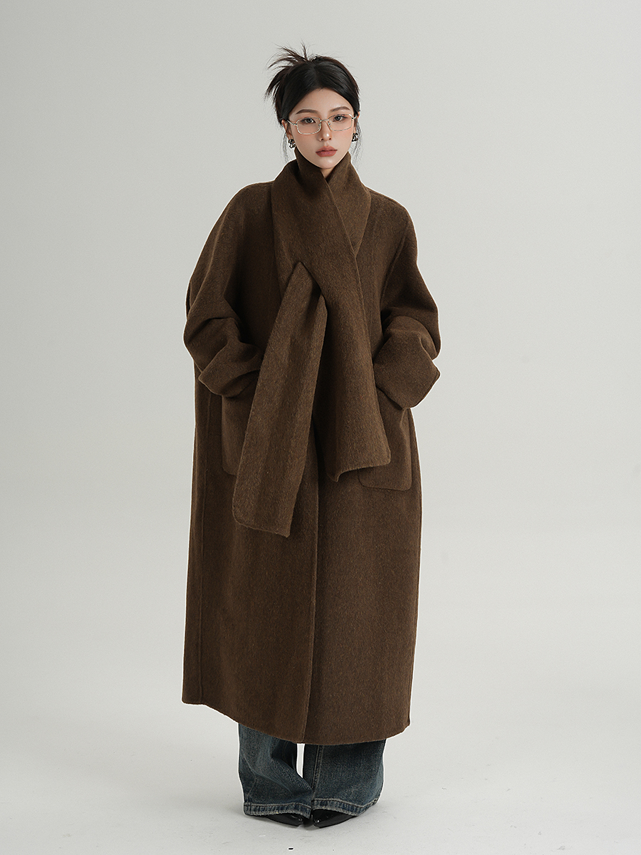 Elegant and High-End Cape Loose Coat Double-Sided Woolen Coat Long Style Autumn and Winter Women's Clothing