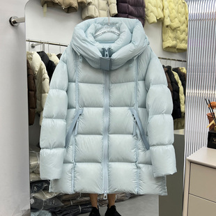 26新款云朵泡芙白鹅绒羽绒服女中长款加厚韩版宽松茧型连帽鹅绒服