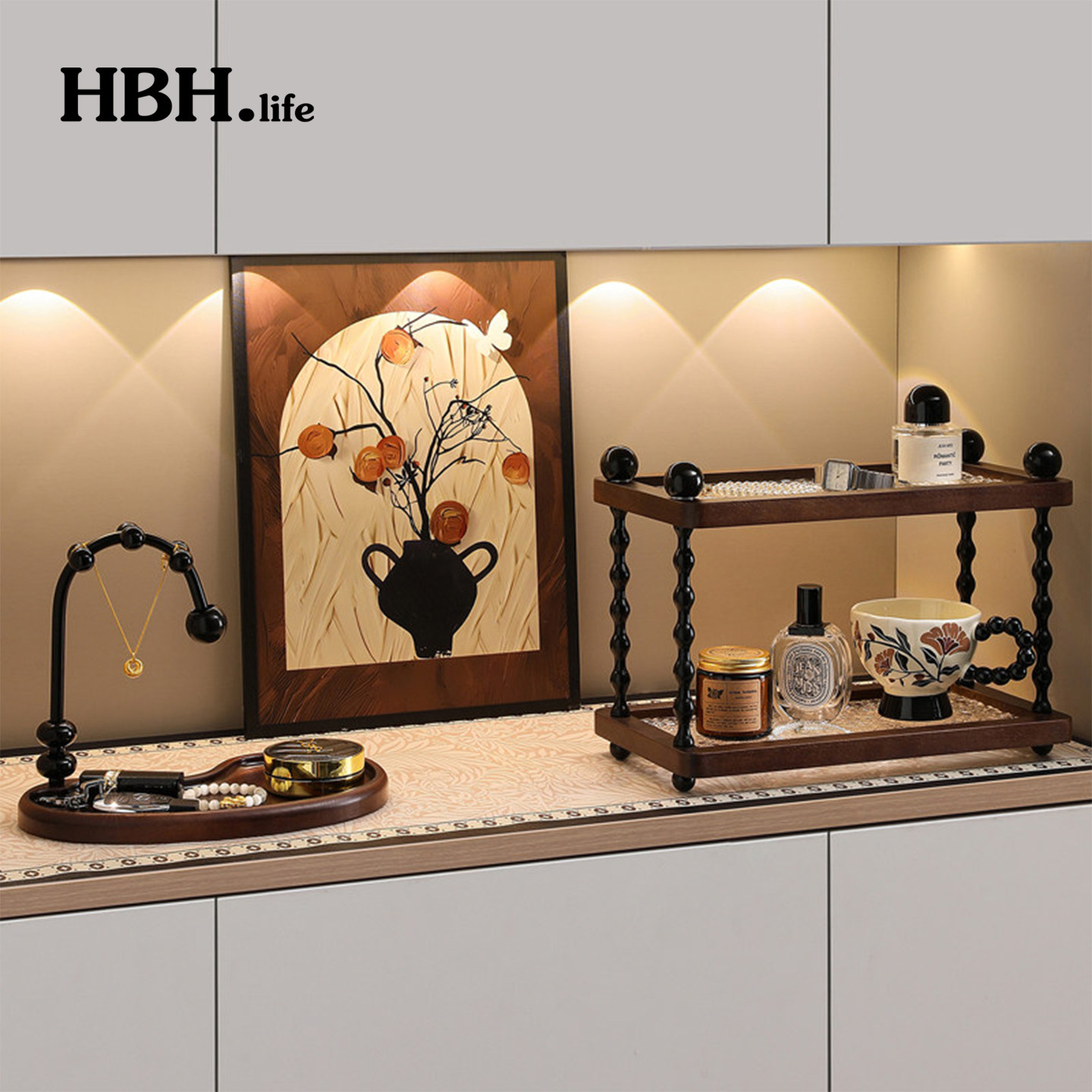 中古风高级感玄关置物架装饰摆件图片