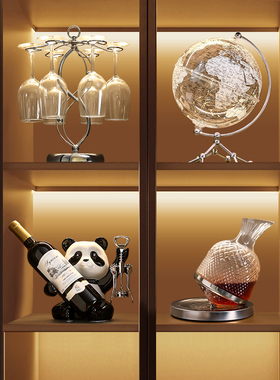 海贝海轻奢高档熊猫红酒架酒柜摆件创意家居客厅电视餐边柜装饰品