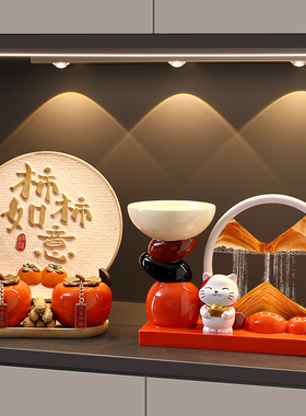 海贝海招财猫桌面钥匙收纳玄关摆件装饰品客厅入户石来运转流沙画