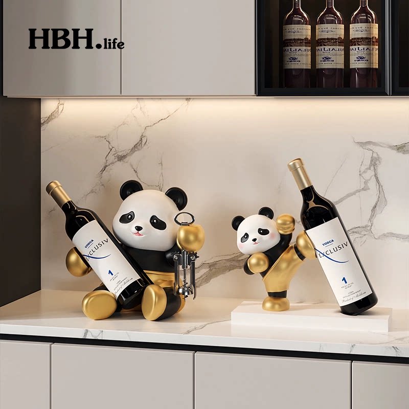 熊猫红酒架装饰品轻奢玄关客厅酒柜餐厅桌面摆件创意乔迁新居礼品