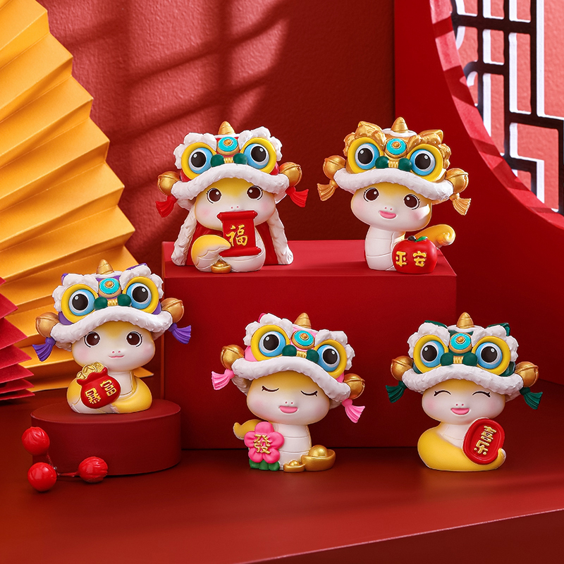 海贝海国潮醒狮招财蛇年小摆件