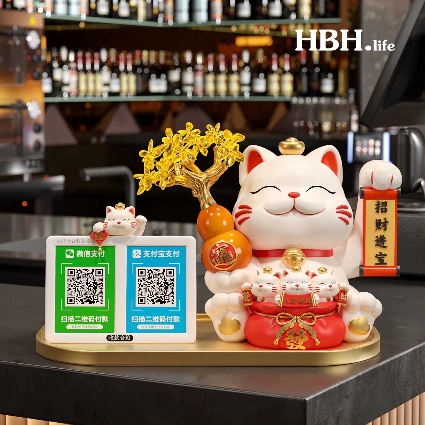 收钱二维码招财猫摆件自动招手图片
