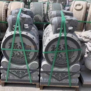 天然花岗岩浮雕石礅祠堂镇宅吉象抱鼓石年年有余家居传统门鼓一对