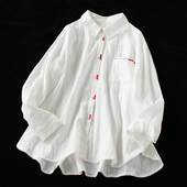 子沫复古百搭刺绣纯棉白衬衫 衬衣 宽松休闲上衣长袖 女2024夏装 新款