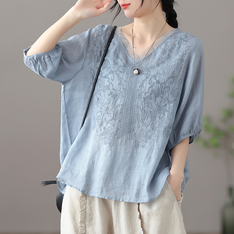 显瘦文艺100%纯苎麻不变形衬衫