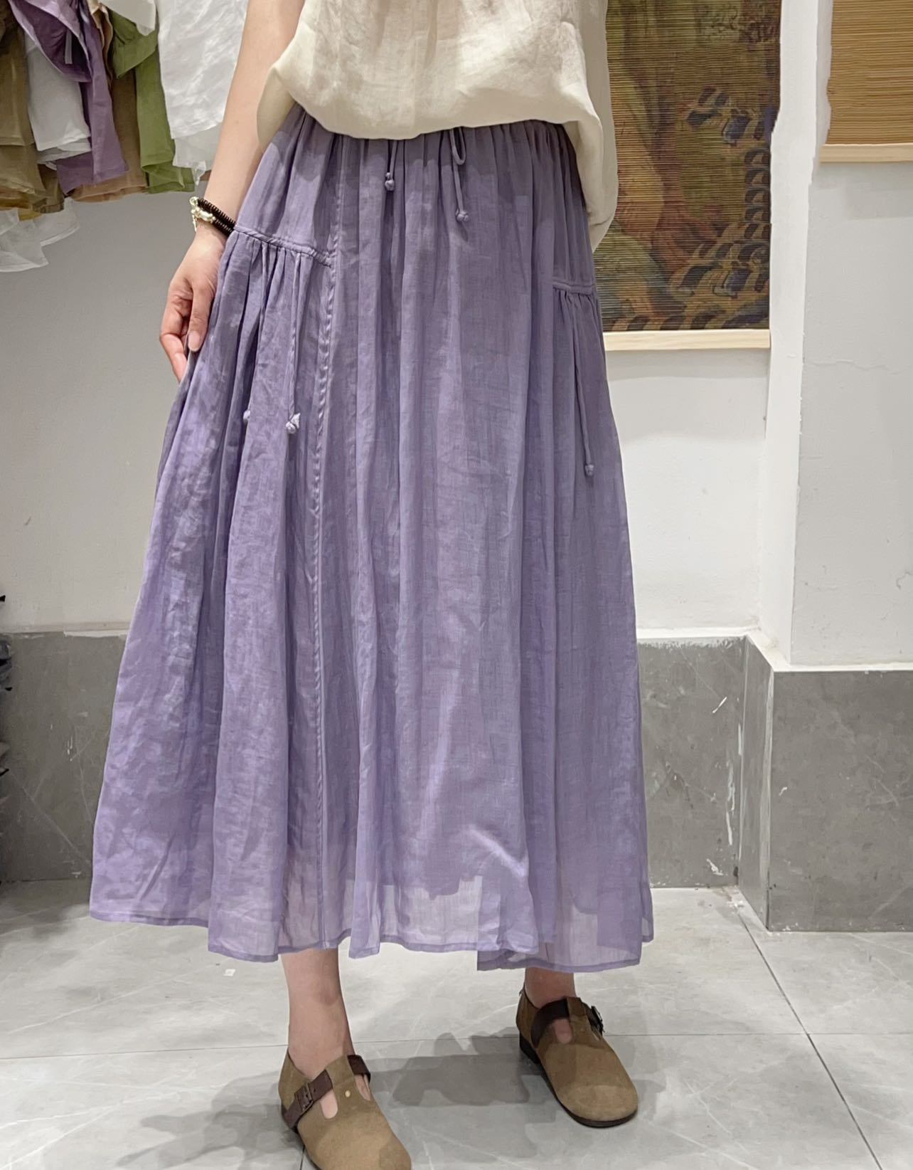 中长裙文艺纯苎麻半身裙女白色