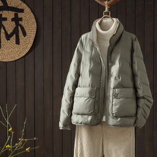 两面穿羽绒服女短款2024新款轻薄韩版时尚立领宽松白鸭绒保暖外套