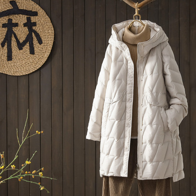 中长款连帽90%白鸭绒羽绒服女