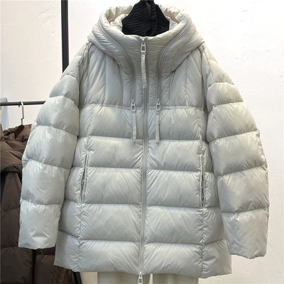 通勤短款连帽白鸭绒羽绒服