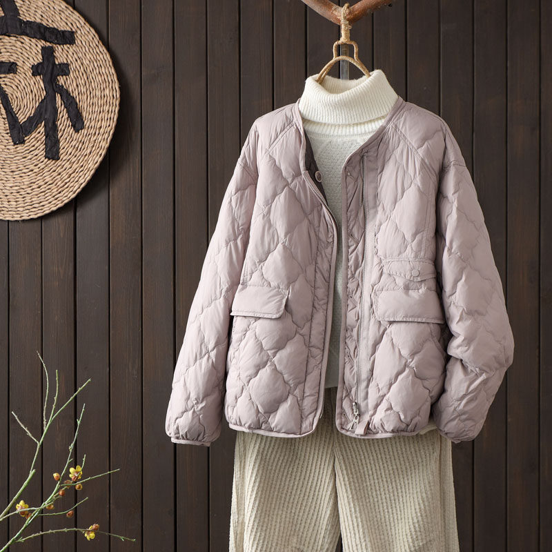 两面穿羽绒服女短款2025冬季新韩版宽松时尚菱格保暖90白鸭绒外套