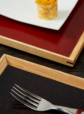 日式黑红色长方形实木托盘精致木纹木质干泡茶盘磨砂早餐盘水杯盘