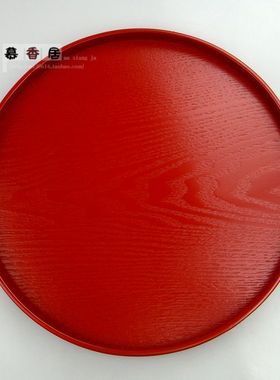 红色圆形木质茶具茶盘  欧式创意木制托盘 特色时尚实木圆盘果盘