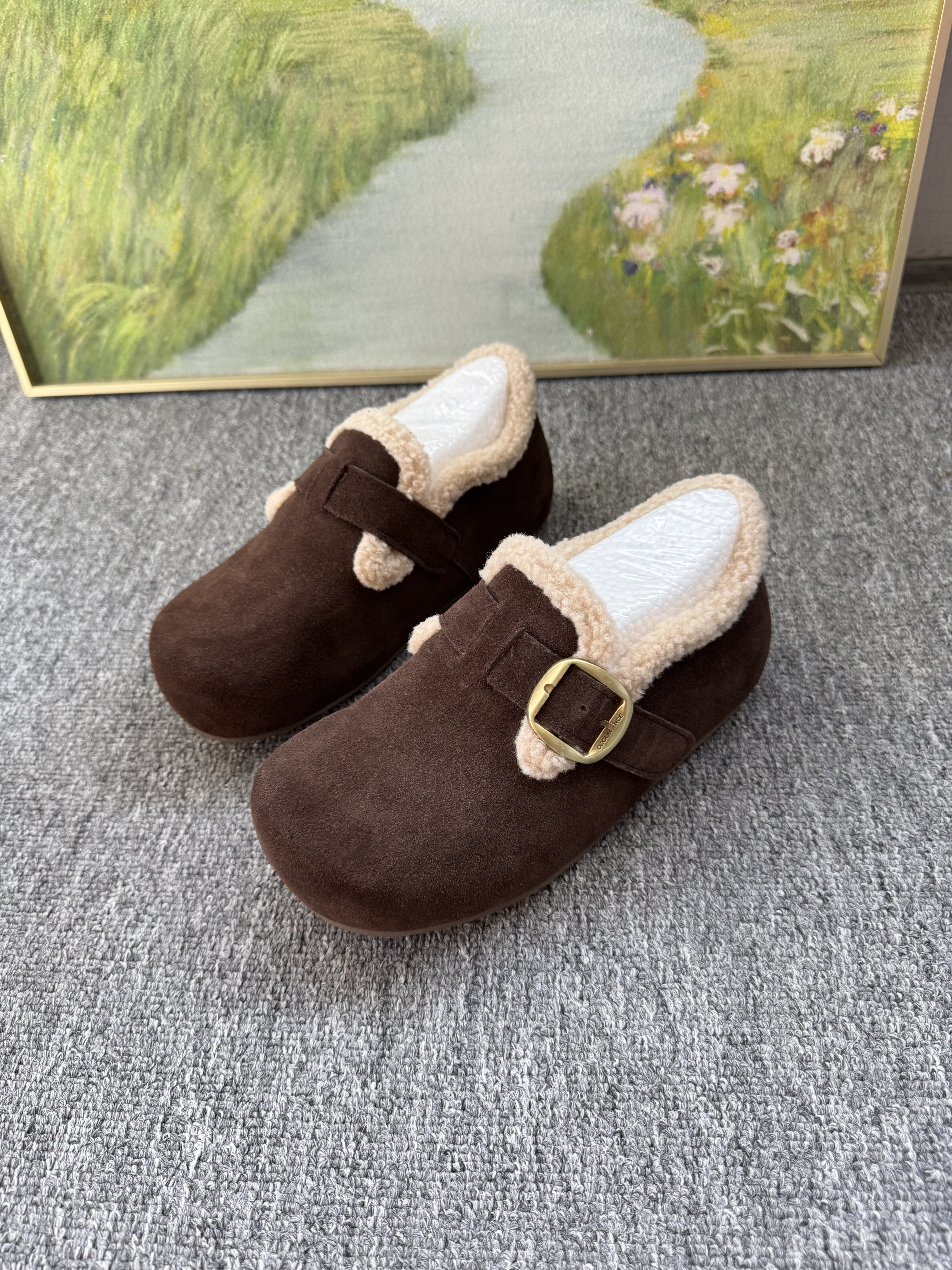 内增高4cm 厚底全麦吐司2代全包勃肯棉鞋冬季加绒雪地靴 真皮厚底